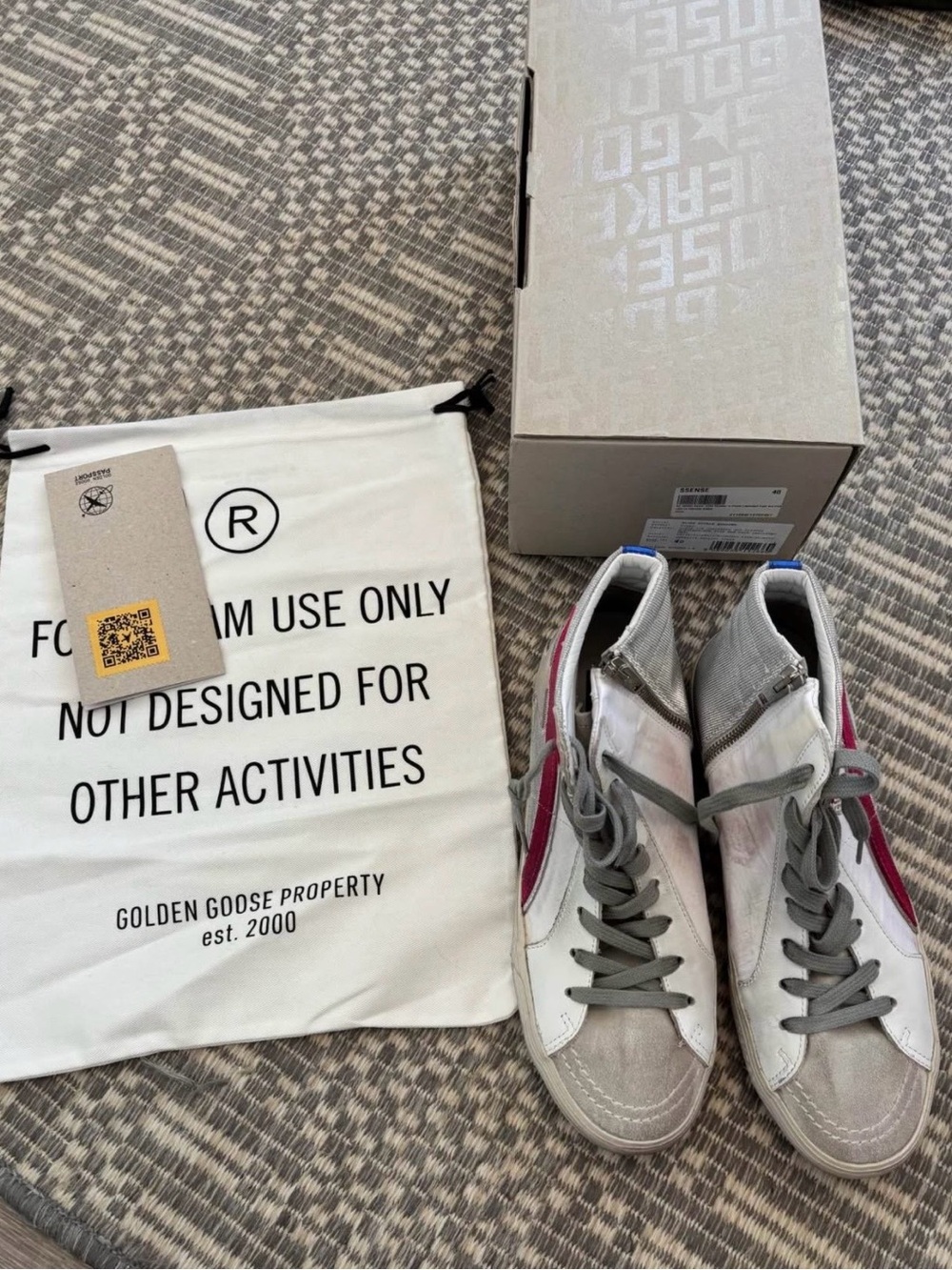 Golden Goose High-Top Sneakers in White, Gray & Pink Accent